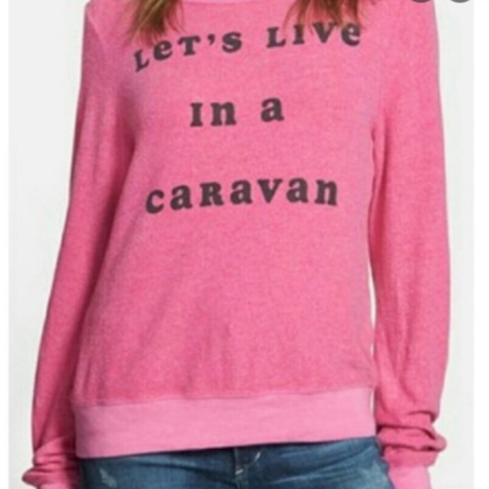 Wildfox Let’s Live in a Caravan Baggy Beach Jumper in Pink Size Small